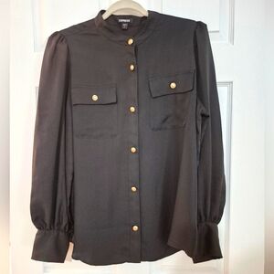 Express Black Button-Up Blouse W/gold Buttons - XL